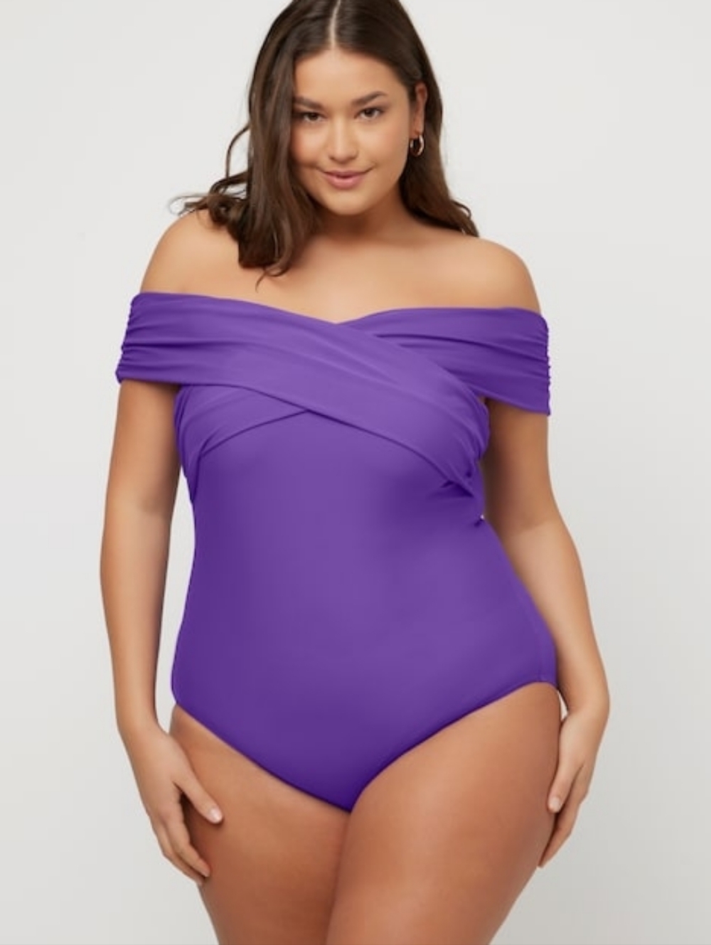 Ulla Popken Adjustable Straps Or No Strap One Piece Swimsuit Purple Size XL